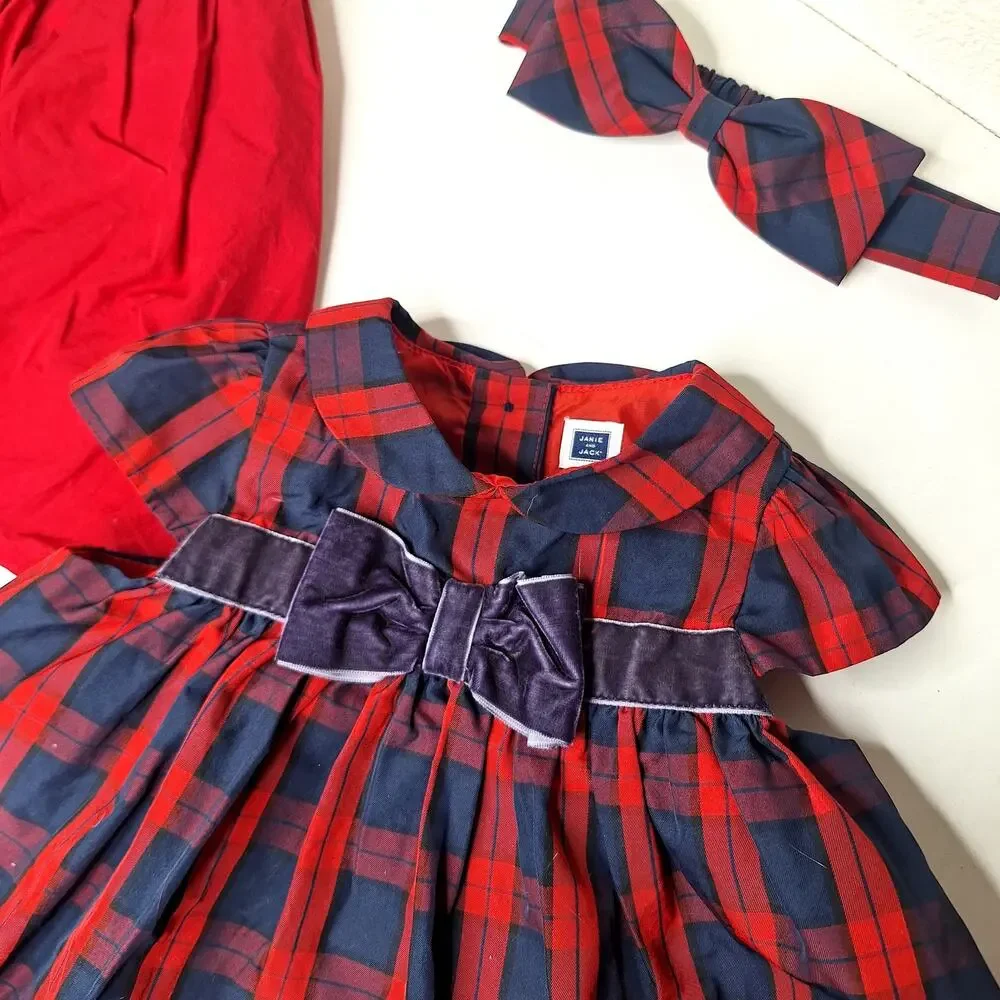 Janie and Jack Baby Lot 6-12m Dresses Plaid Holiday Outfit Sailor Sweater Romper